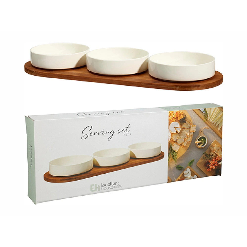 Set pentru aperitiv EH 4 unitati, suport din lemn 50X18.5 cm