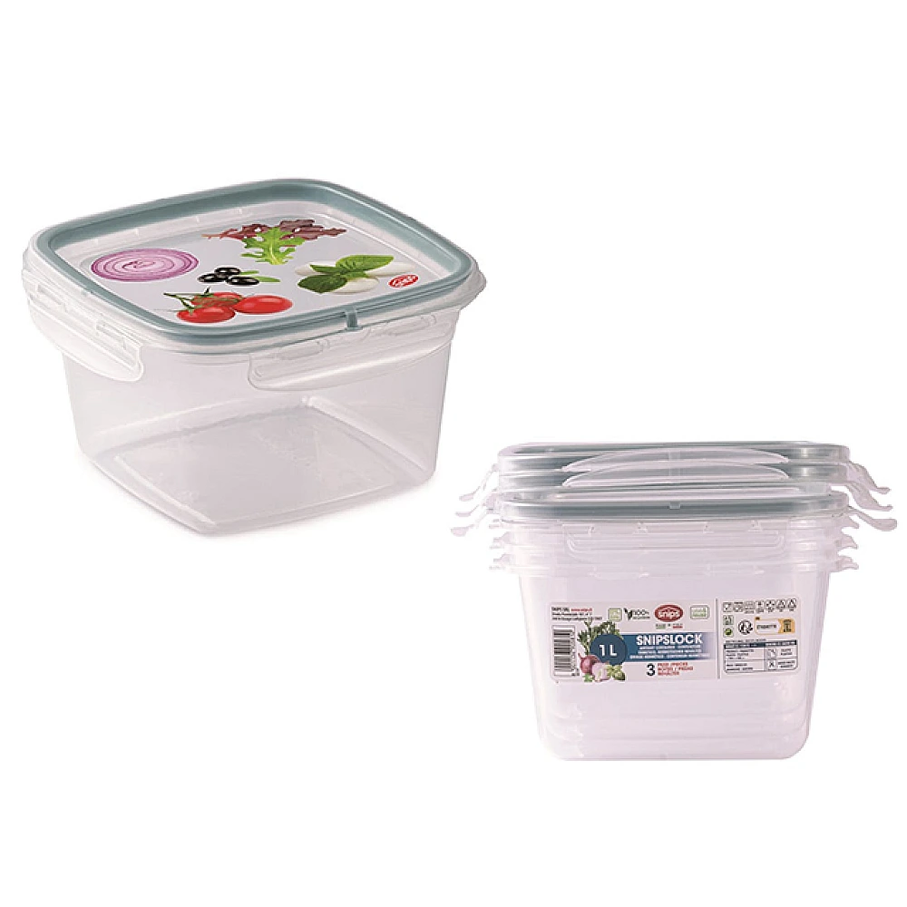 Set containere alimentare Snipslock Quadro 3buc, 1l