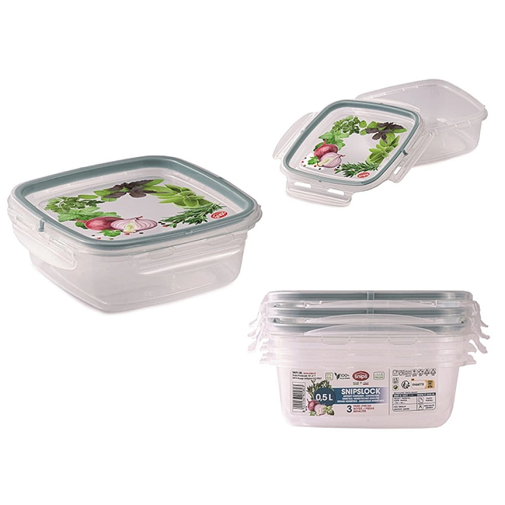 Set containere alimentare Snipslock Quadro 3cutii, 0.5l
