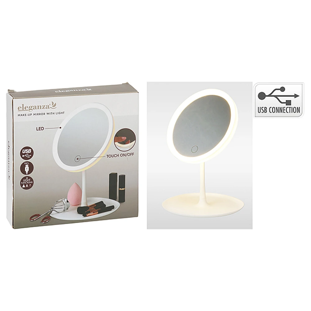 Oglinda rotunda de masa LED D17 cm, alba