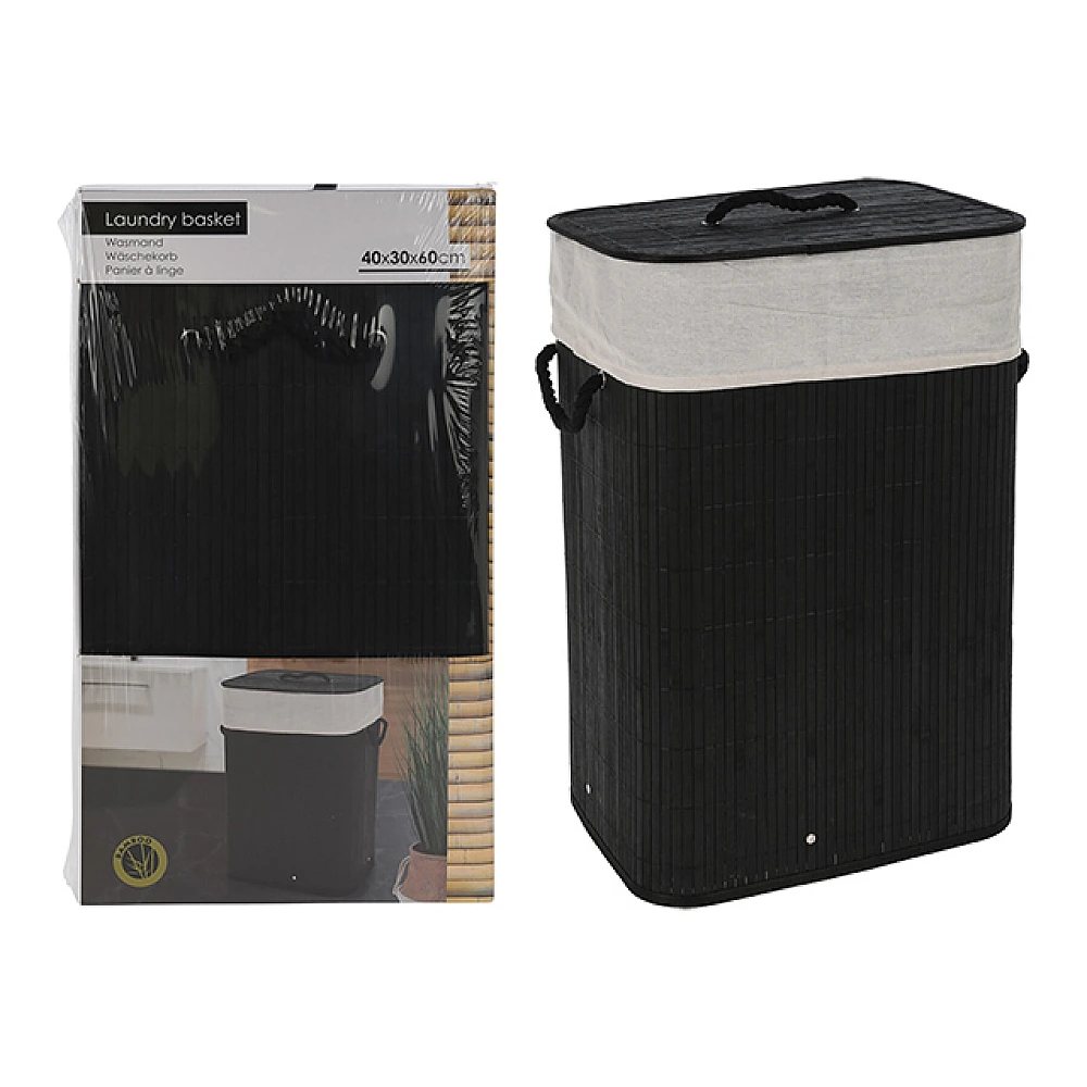 Cos pentru rufe cu capac 40X30cm, H60cm negru, bambus,impletit