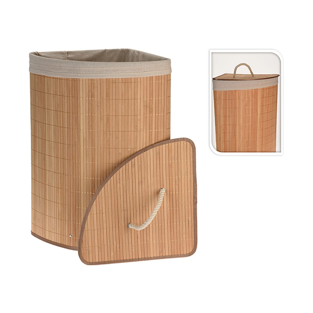 Cos pentru rufe cu capac 35X35cm, H60cm, bambus,impletit, de colt 