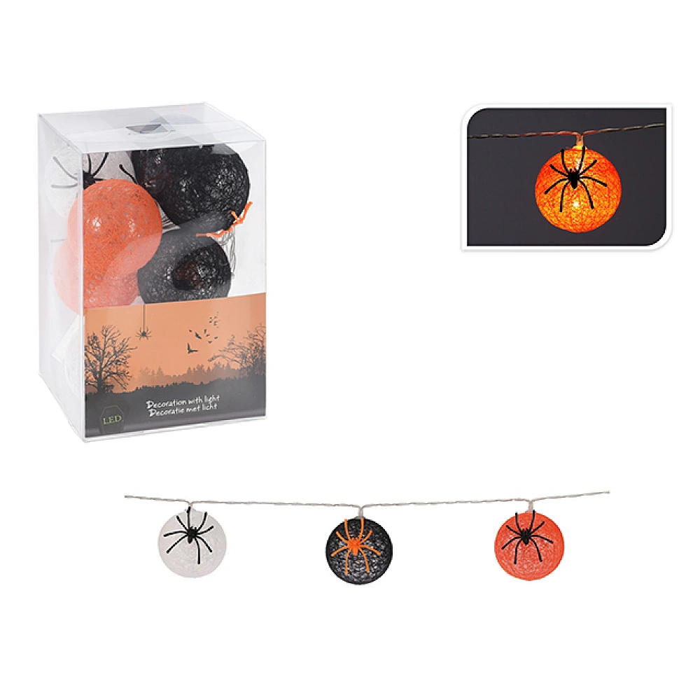 Ghirlanda luminoasa Halloween cu sfere din rafie 10 LED-uri D6cm