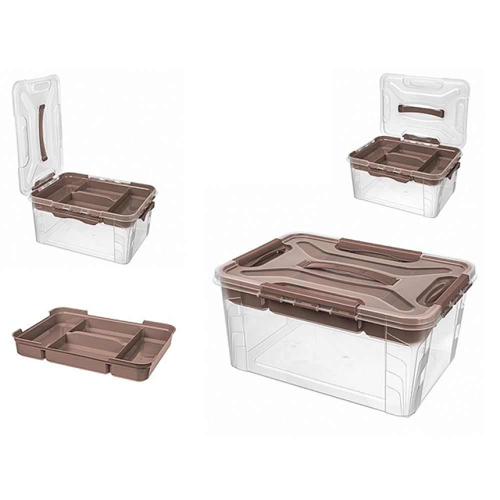 Organizator cu capac cu clame Econova Grand box 15l, 39X29X18cm