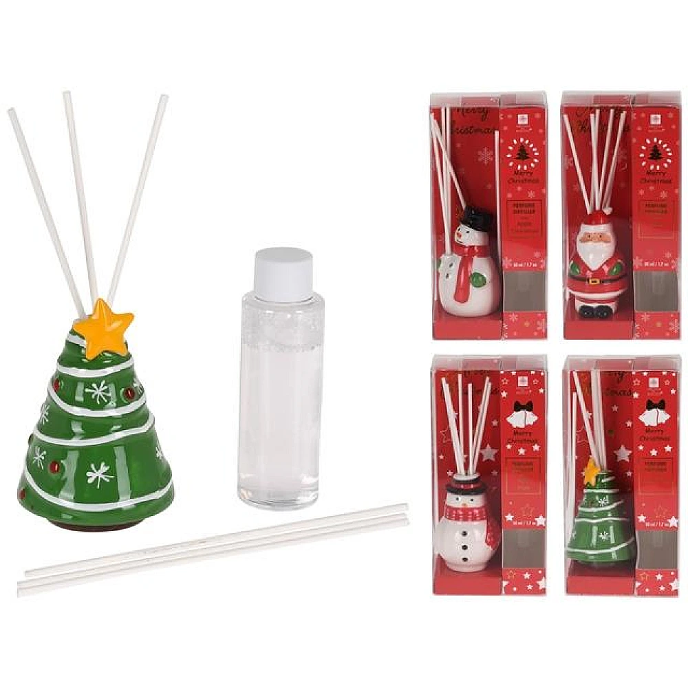 Aromatizator Christmas 50ml + 6 baghete de lemn, ceramic, 4 modele