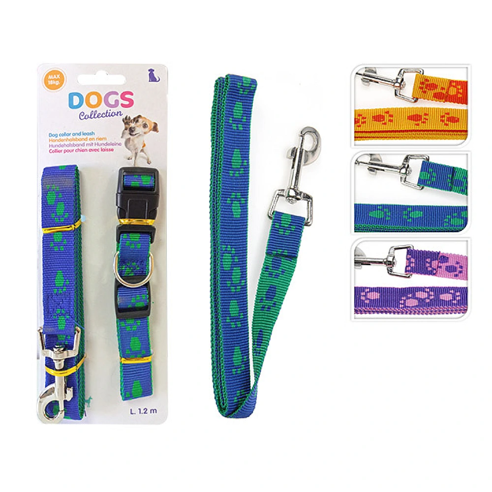 Zgarda pentru caini Pets D55X2cm cu lesa 120X2cm, 3culori