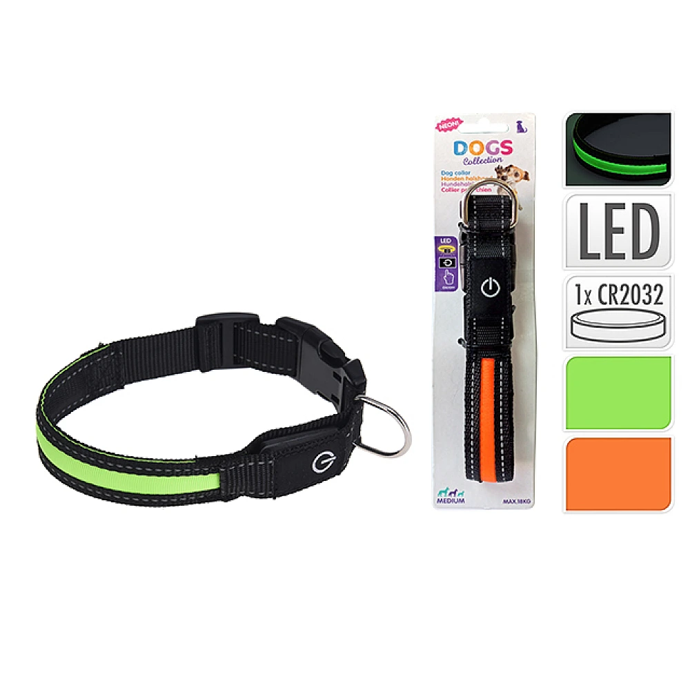 Zgarda pentru caini Dogs D34-41cmX2.5cm cu neon, LED iluminare