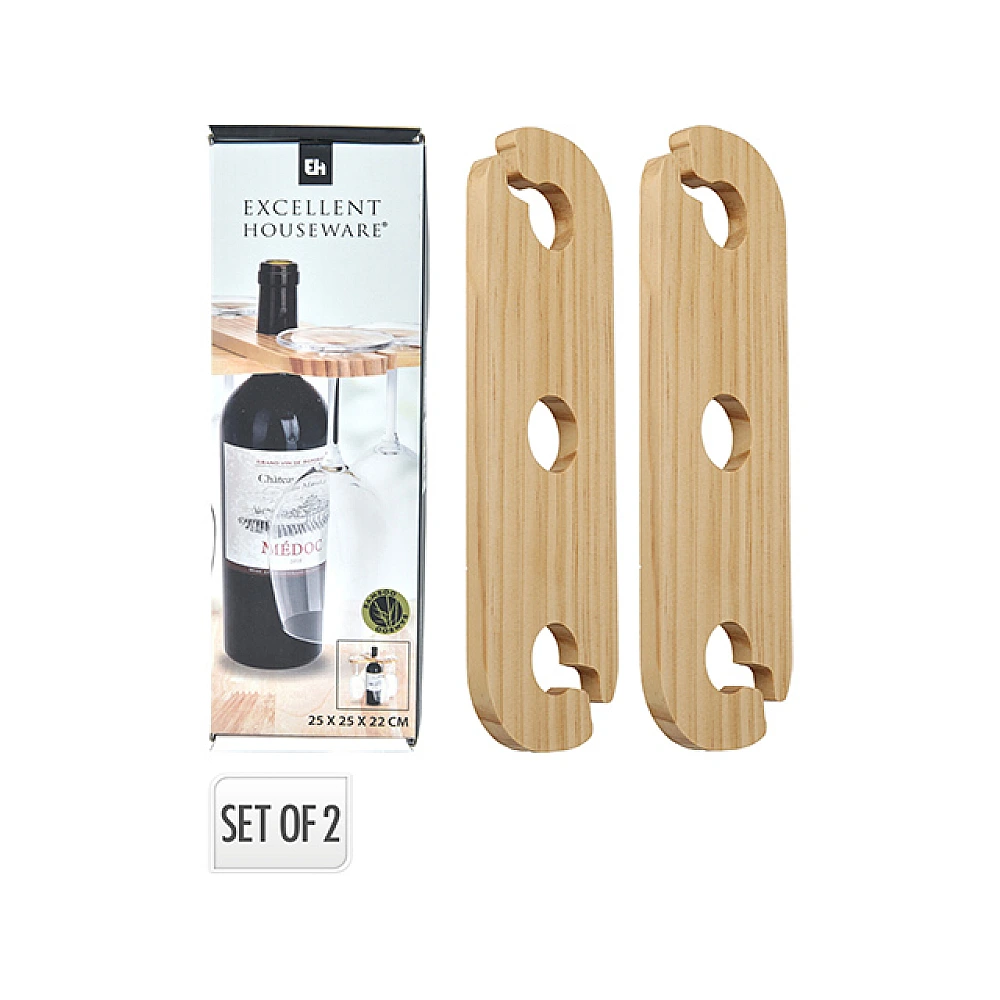 Suport pentru pahare la servirea vinului EH 25X25X22 cm, 2 buc, lemn salcam