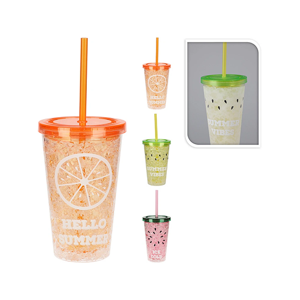 Pahar pentru bauturi 500ml cu capac si pai, plastic