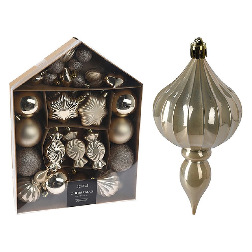 Set decoratiuni pentru brad de Craciun 32buc, aurii