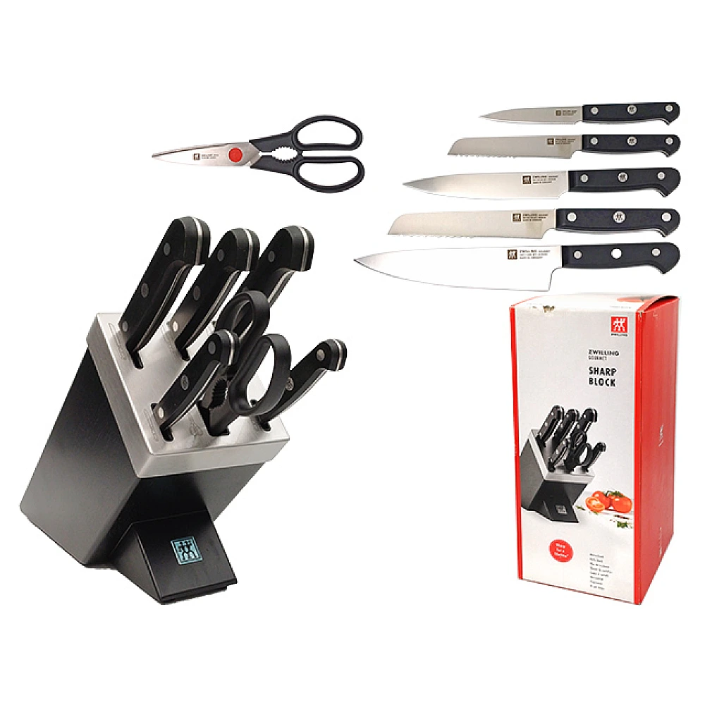 Set cutite de bucătărie Zwilling Gourmet, 7 unităti (5 cutite + foarfece + support)