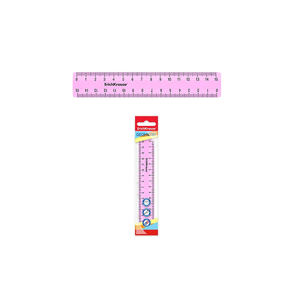 Rigla 15 cm ErichKrause Pastel, roz, plastic