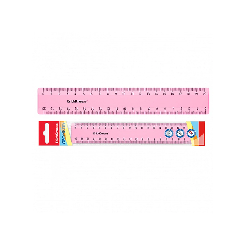 Rigla 20 cm ErichKrause Pastel, roz, plastic