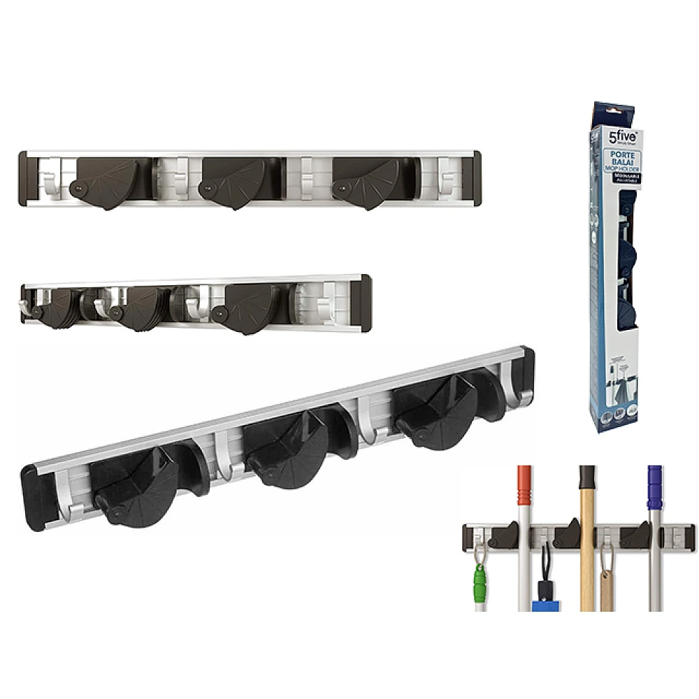 Suport de perete universal Five 4 Carlige 40cm, argintiu