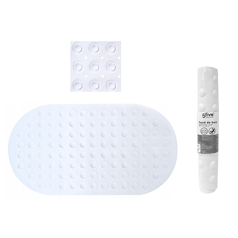 Covoras antiderapant pentru cada de baie oval 68X37cm Five, alb, PVC