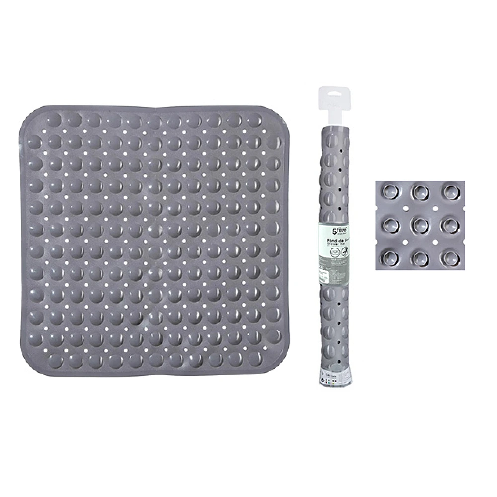 Covoras antiderapant pentru dus 53X53cm Five, gri, PVC