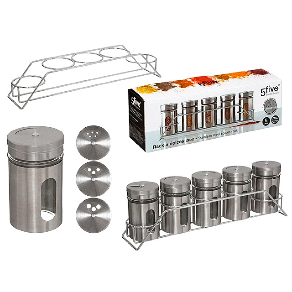 Set borcane metal Five 5buc, suport 28.5X6.3X9cm