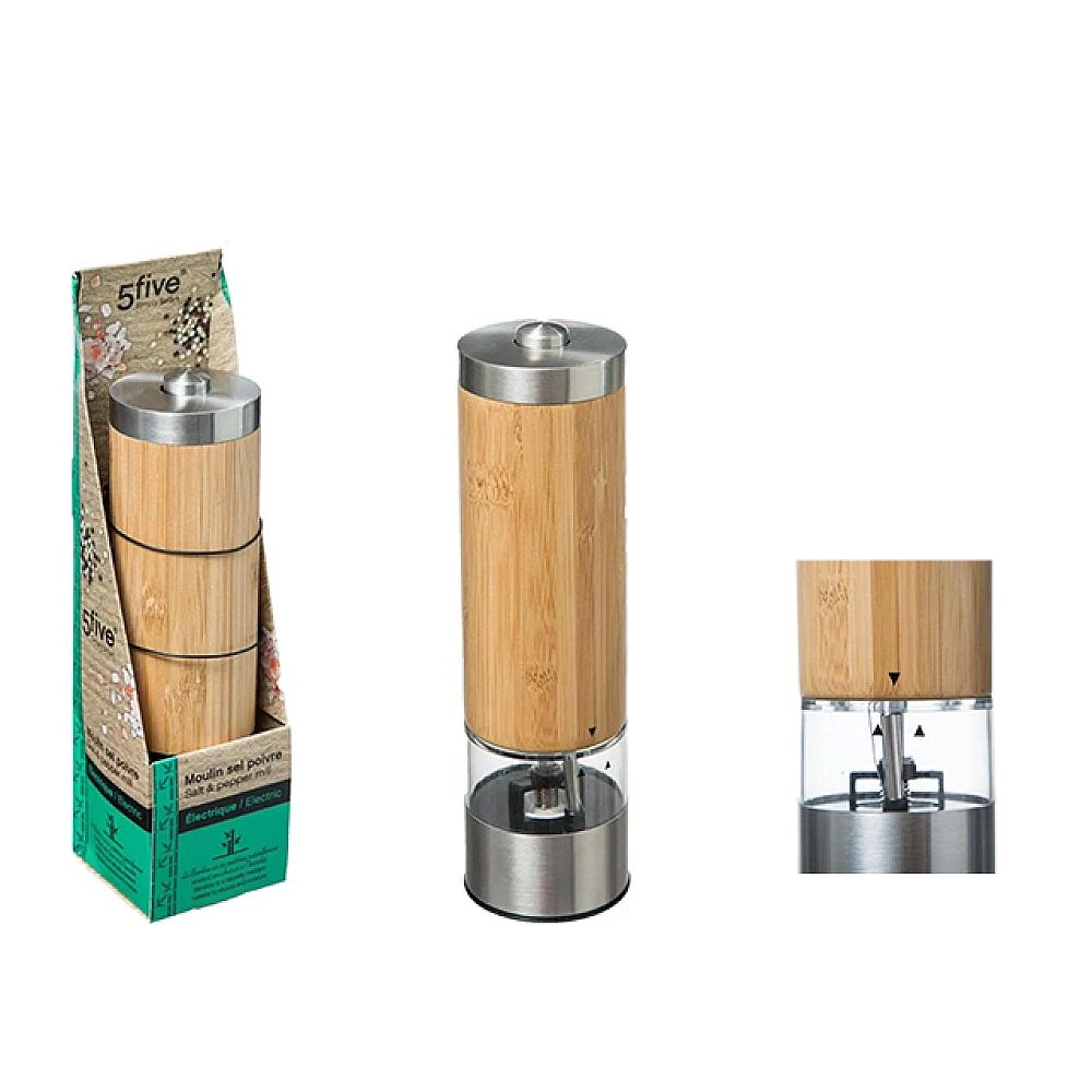 Rasnita pentru piper/sare electrica Five D5.7X21.5cm, bambus/metal