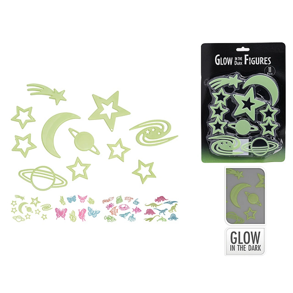 Set figurine fluorescente 11шт (cosmos/fluturi/peste/dino)