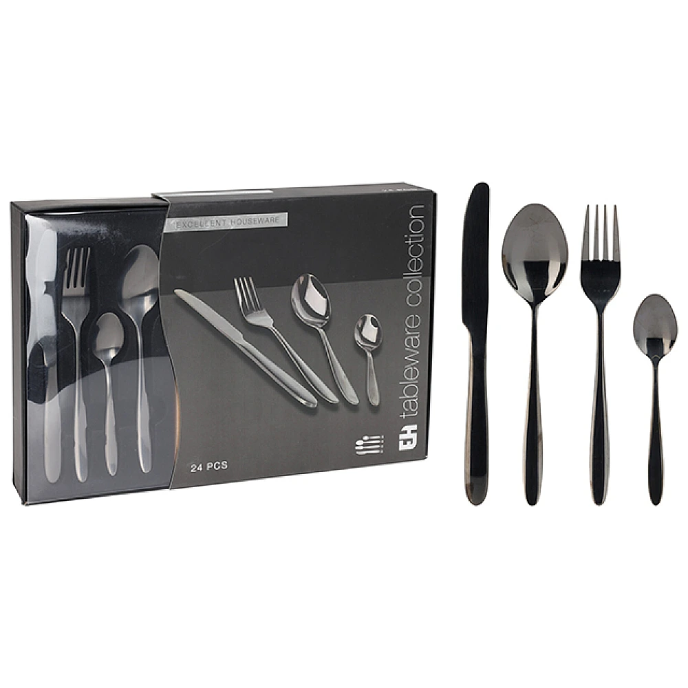 Set de tacamuri EH 24buc, inox, manere negre