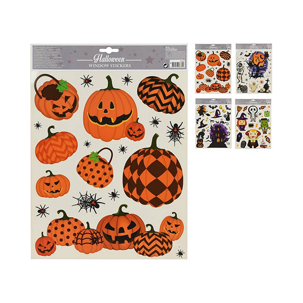 Autocolante pentru geam Halloween 30X42cm Dovleci, 4 modele, multicolor