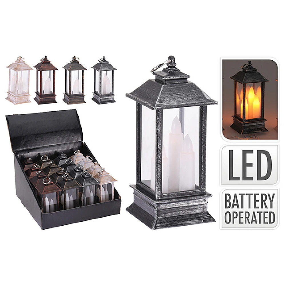 Felinar cu lumanari 3LED 13X5cm, gri, plastic