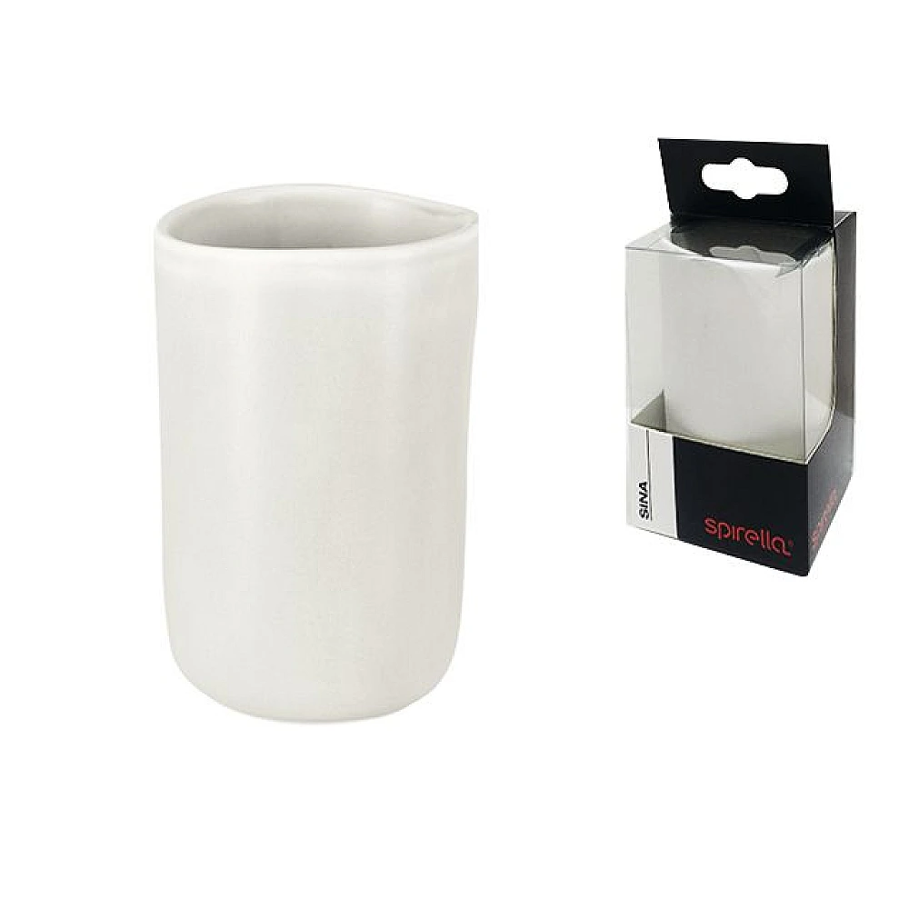 Pahar pentru periute de dinti Spirella Sina, alb, din ceramică