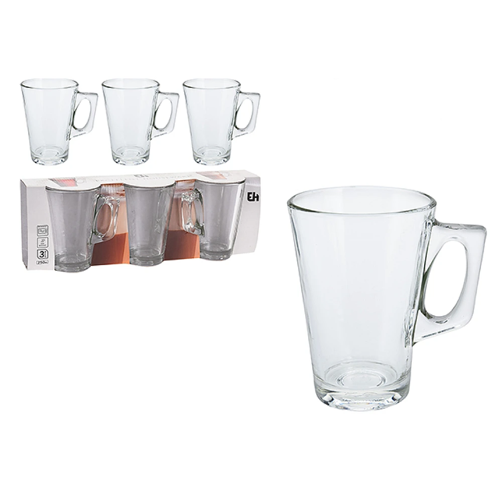 Set 3 cani pentru cafea din sticla EH, 250ml