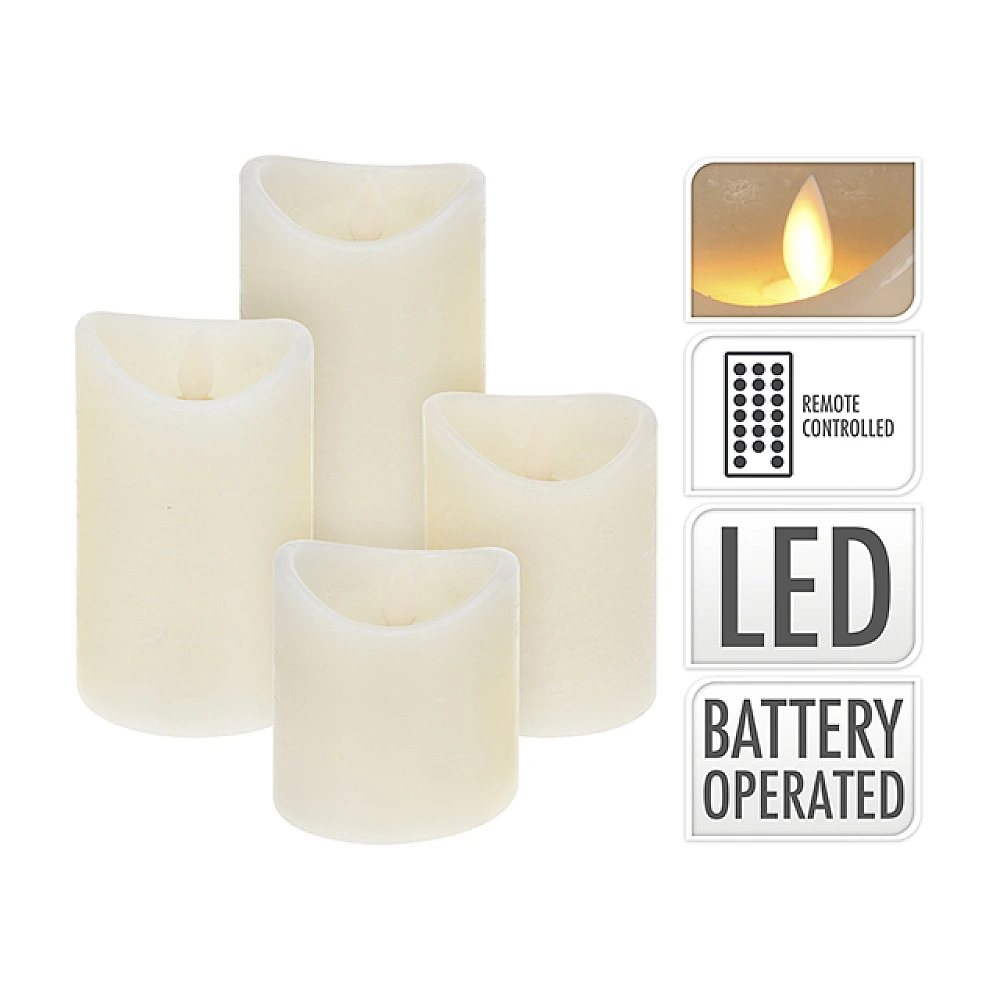 Set lumanari LED 4buc alb-cald, telecomanda fildes
