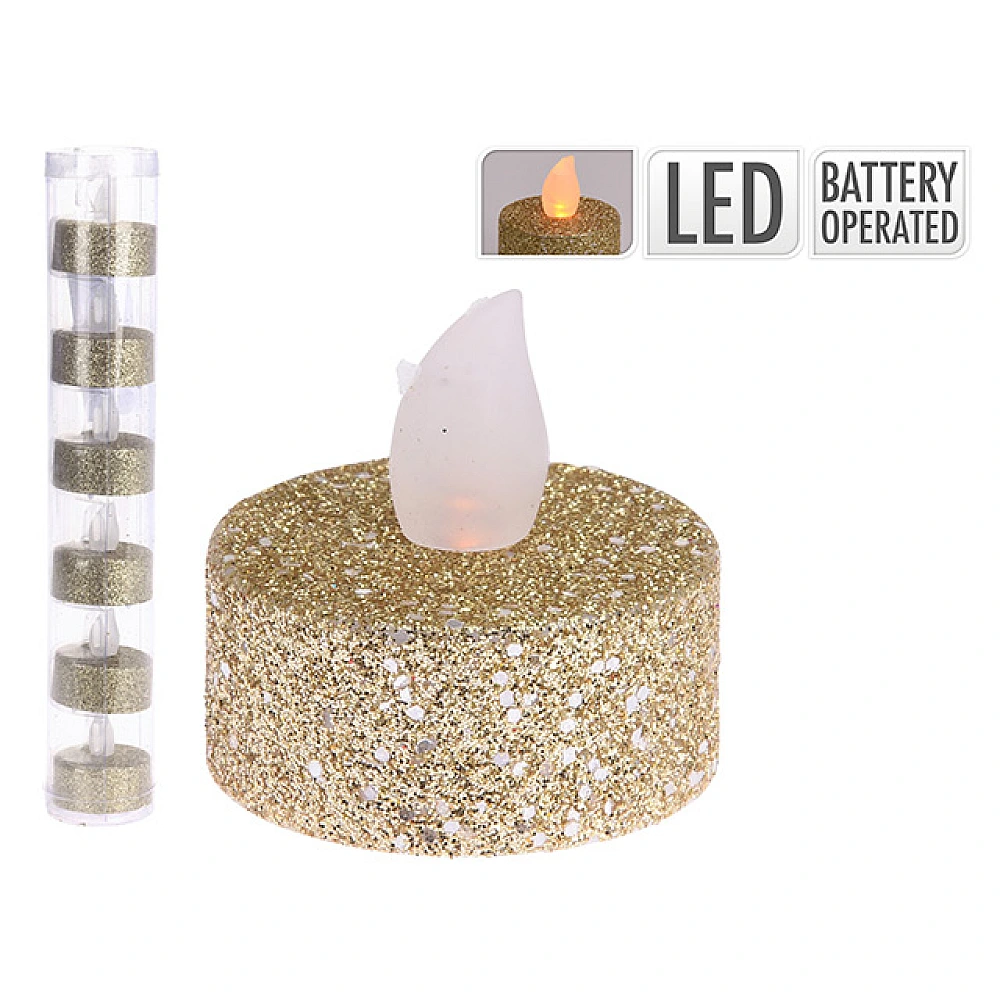 Set lumanari pastile LED 6buc, D3.8cm, alb-cald, auriu