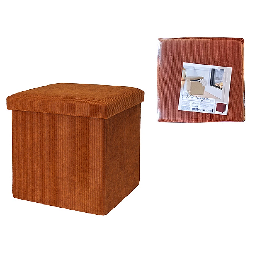 Cutia de depozitare tip taburet Storage Solution, poliester, 38x38x38 cm, 2 kg, maro