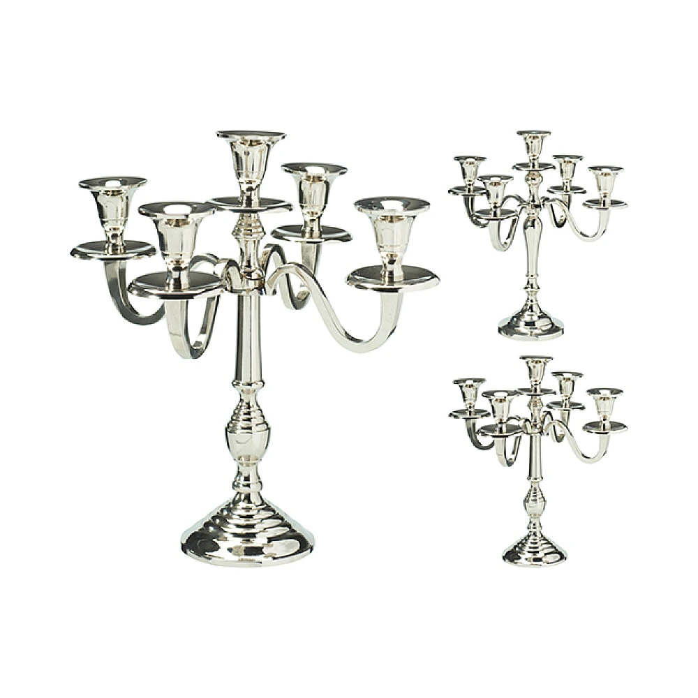 Sfesnic metalic pentru 5 lumanari 30 cm, argintiu