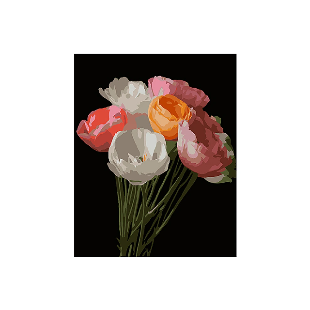 Pictura dupa numere 40X50 cm fundal negru Flori  