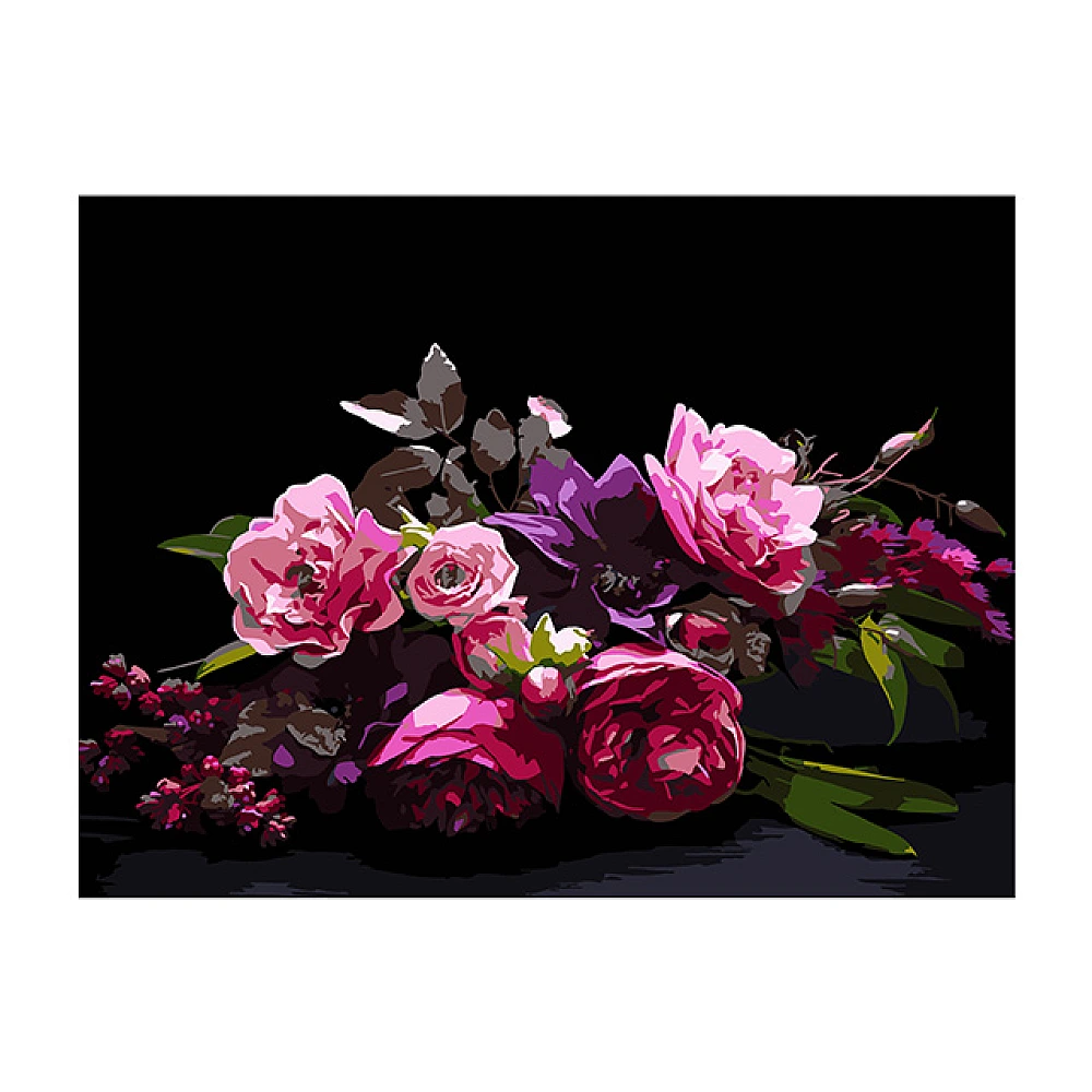 Pictura dupa numere 30X40 cm fundal negru Flori 