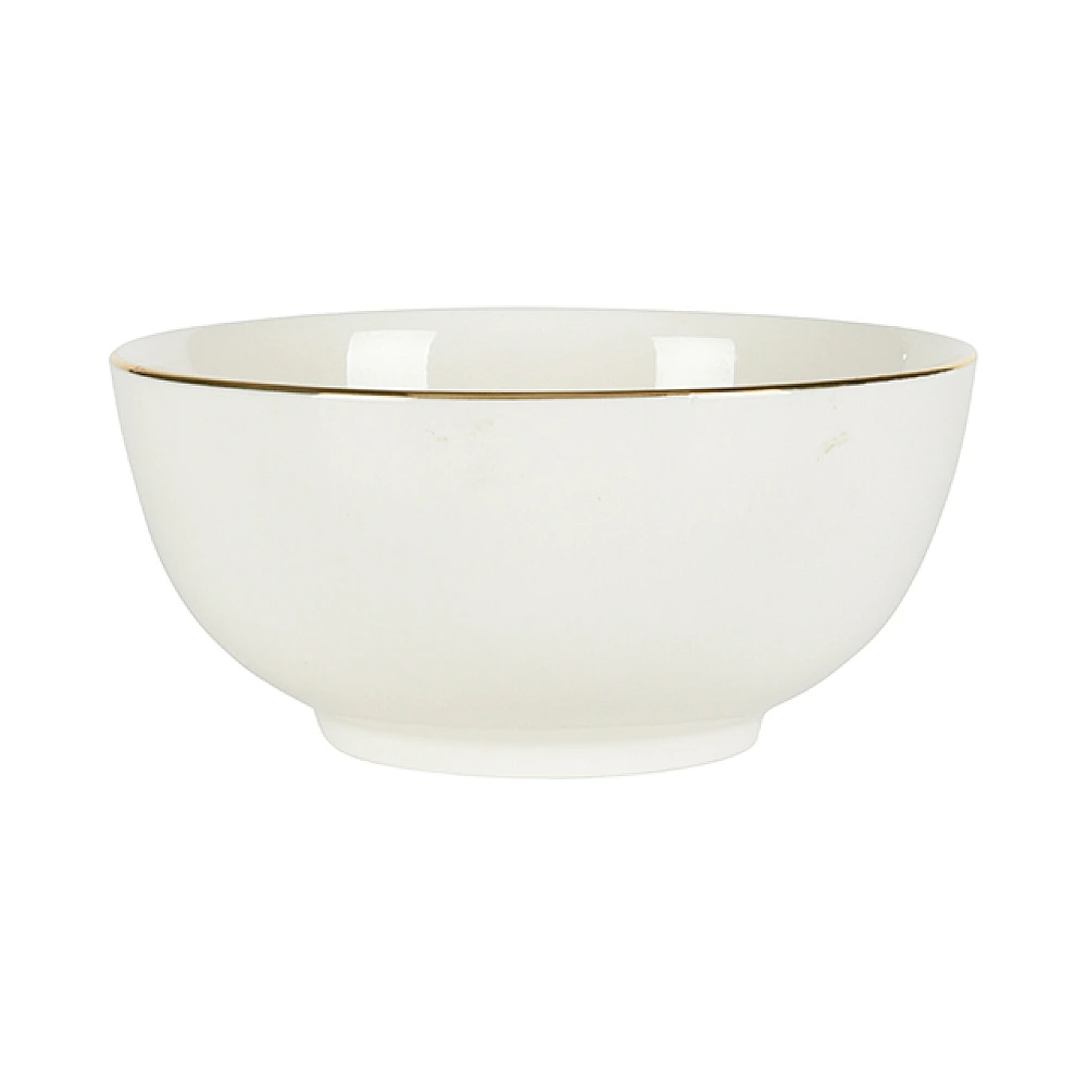 Salatieră din ceramică 19cm, cu bordură aurie, albă