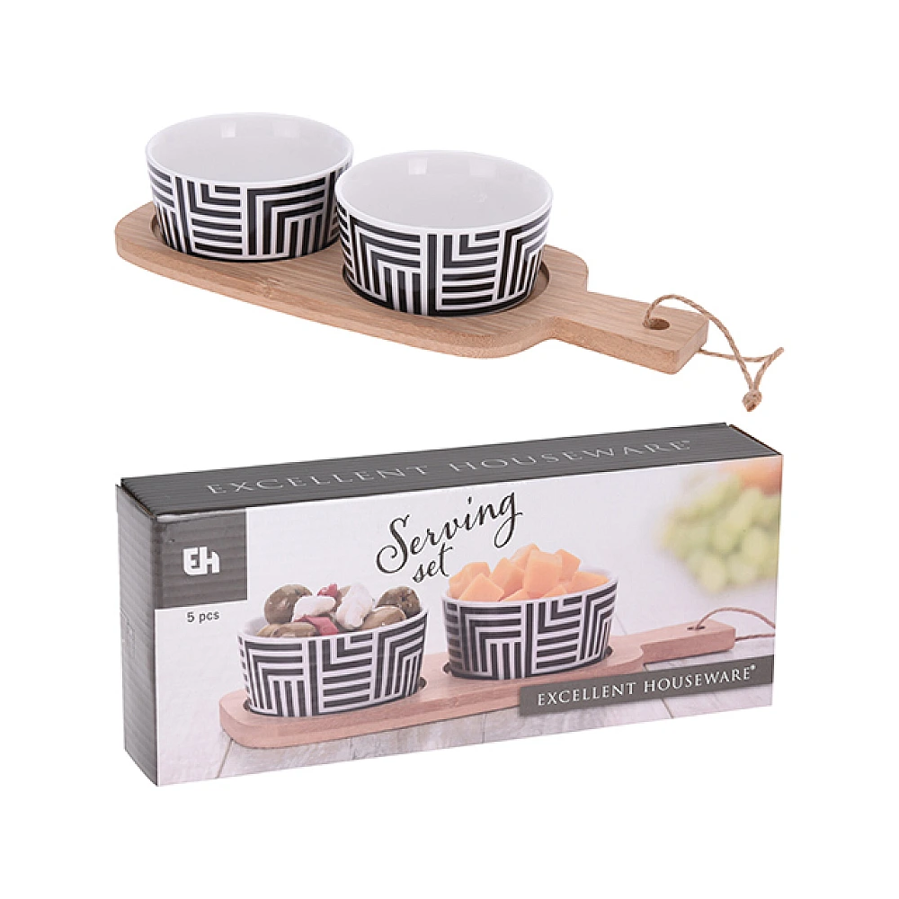 Set pentru aperitiv EH 3 unitati, suport din lemn 25X10cm