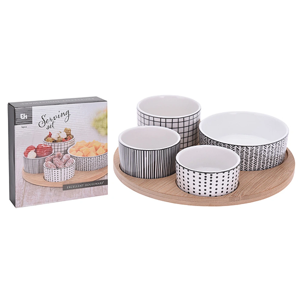 Set pentru aperitiv EH 5 unitati, suport din lemn D22cm