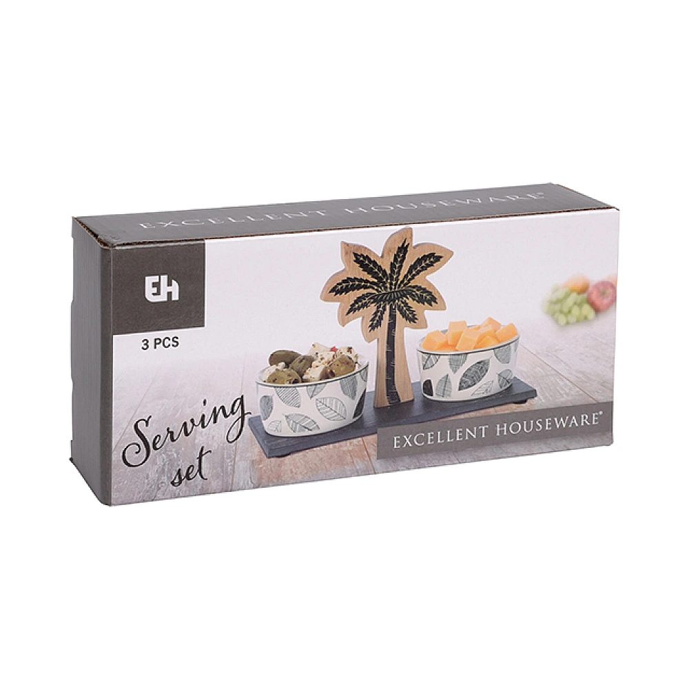 Set pentru aperitiv EH 3 unitati + palmier decorativ, suport din lemn 22X10cm