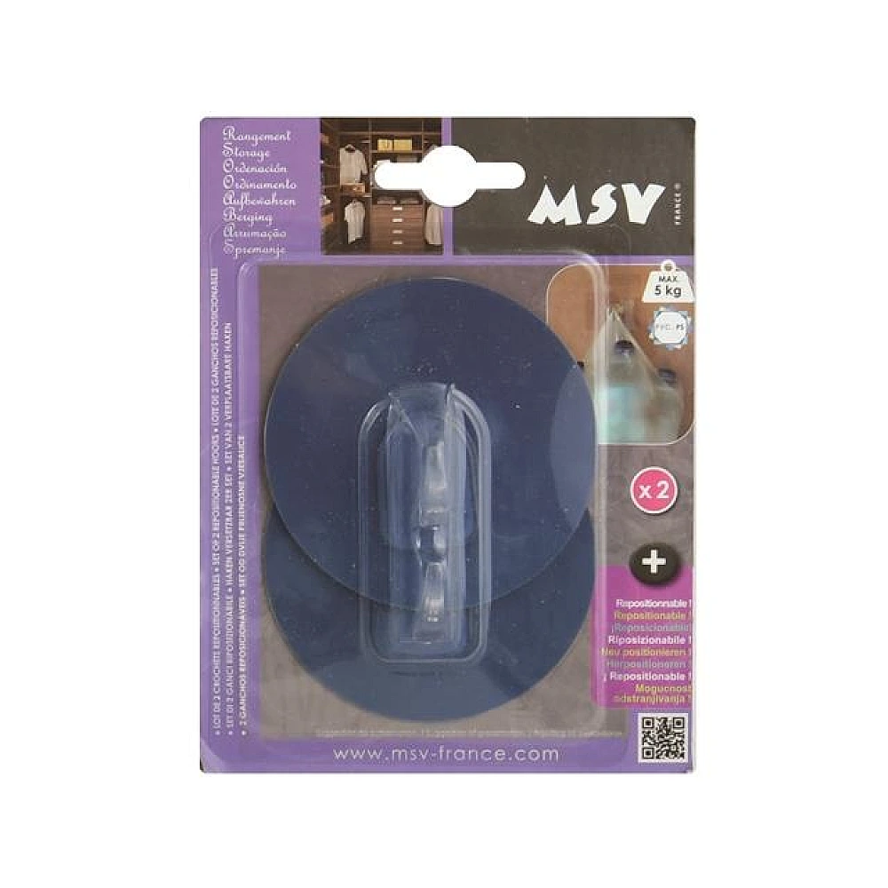 Cârlige autoadezive, MSV, 2buc, rotunde 8cm, albastre, din plastic