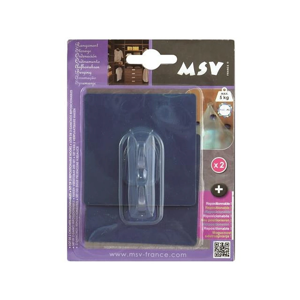 Cârlige autoadezive MSV, 2buc, pătrate, 8X8cm, albastre, din plastic