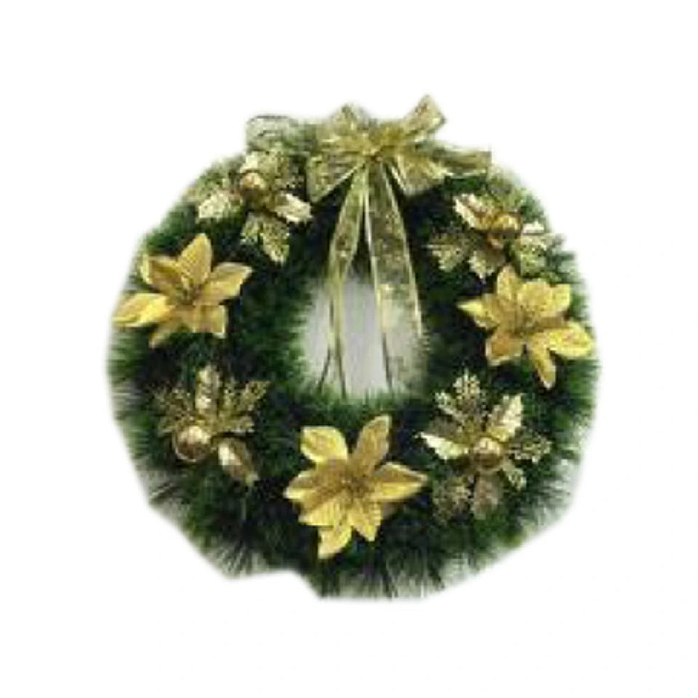 Coroana decorativa de Craciun D50cm, cu banda aurie