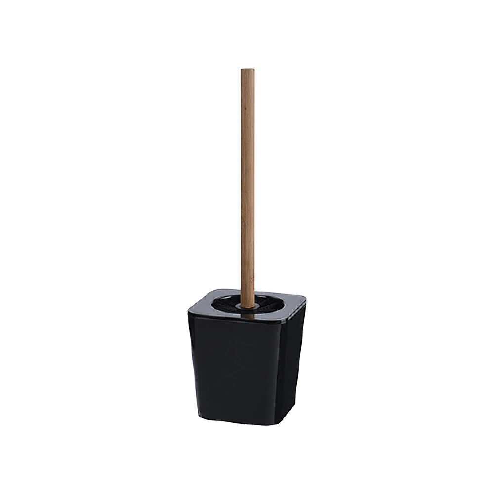 Perie WC cu suport Bathroom 36cm, neagră, cu mâner din bambus