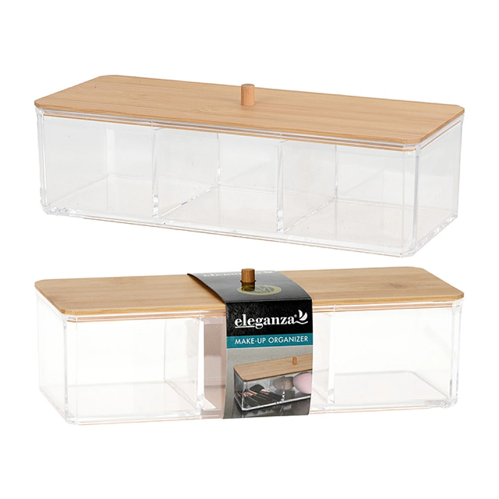 Organizator pentru cosmetică cu 3 sectii 23X9X6cm, capac din bambus