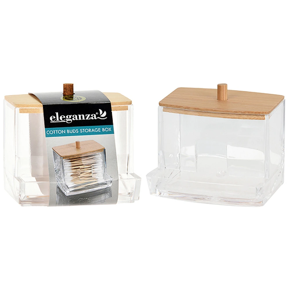 Organizator pentru betisoare de urechi Eleganza 8X8X8cm, capac din bambus