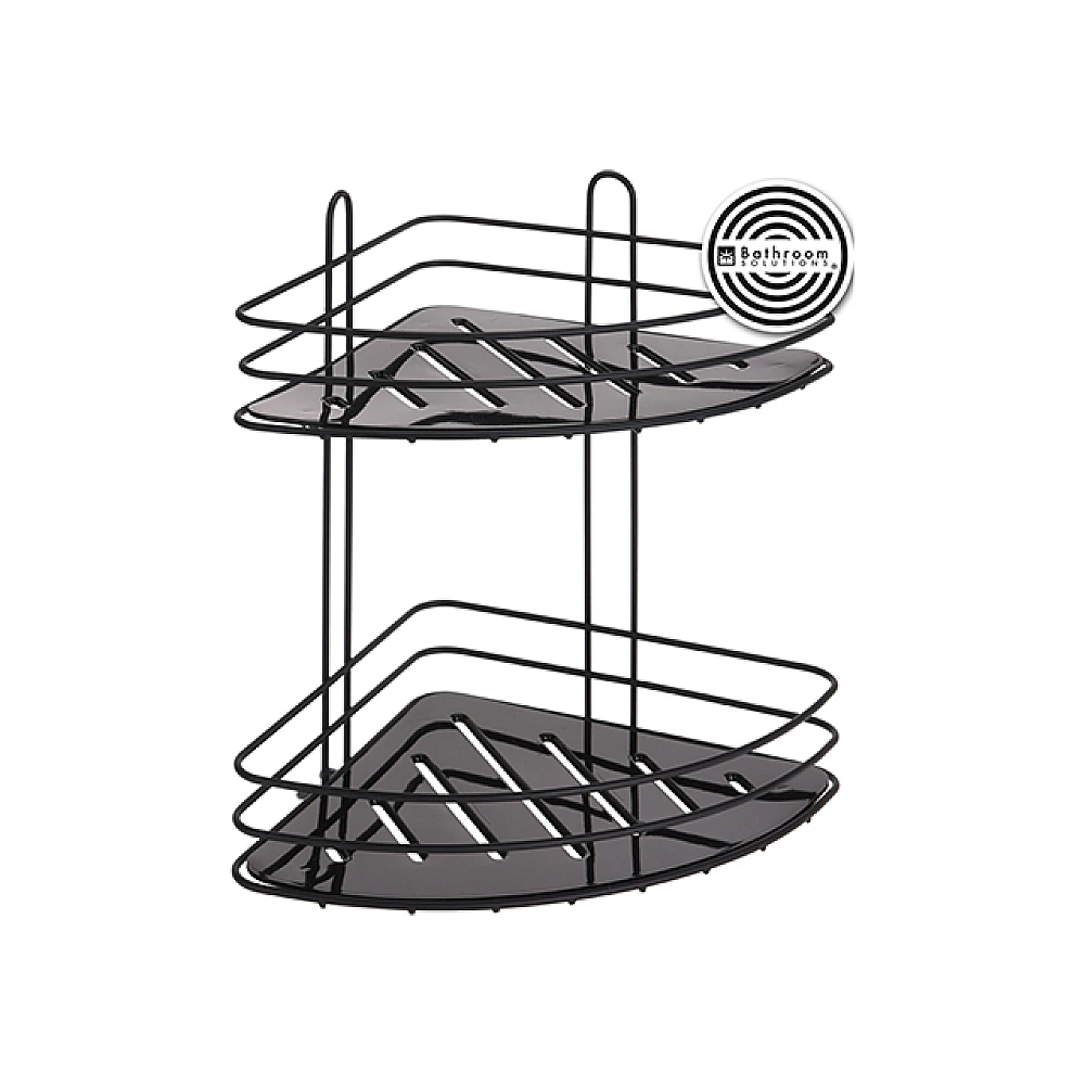 Raft de colt cu 2 nivele pe ventuze Bathroom 20X20X23cm, negru, metal