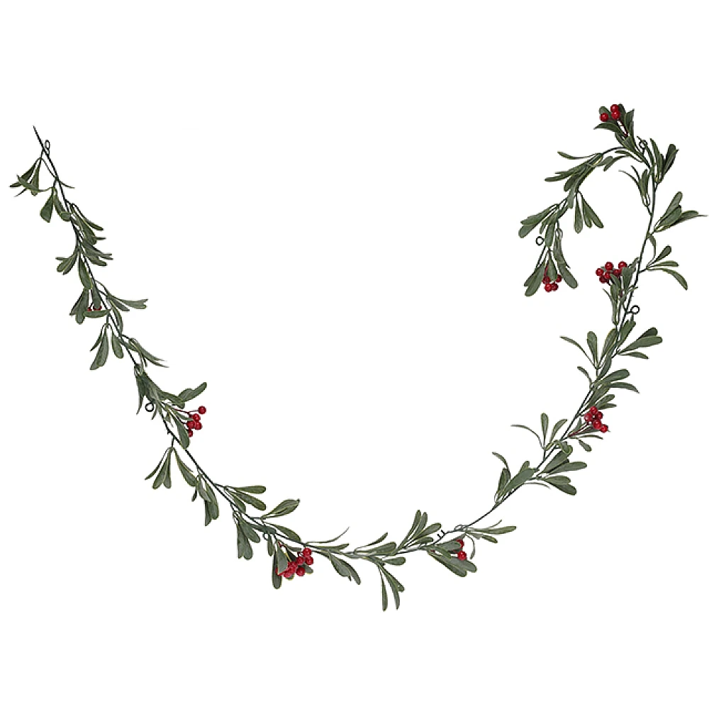 Ramura decorativa cu fructe de padure rosii si frunze, 180 cm