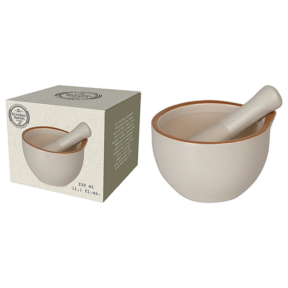 Mojar cu pistil 330ml Brown Rim, ceramica