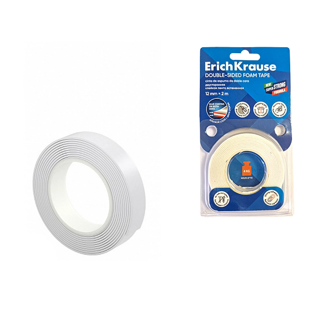 Banda adeziva dublu fata pe baza de spuma 2mX12mmX1mm ErichKrause Double, blister albastru