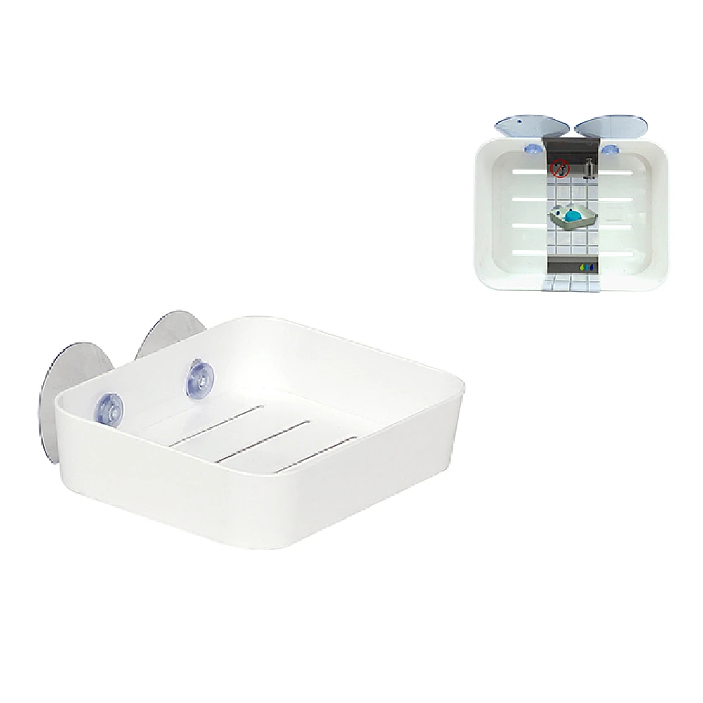 Săpunieră încorporată în perete pe ventuze Tendance 10.8X13.5X3cm, albă, plastic