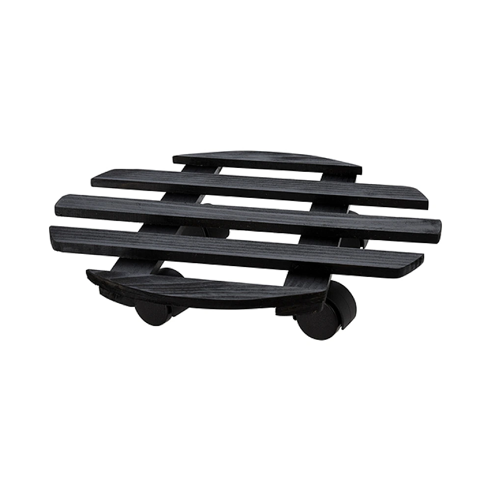 Suport pentru ghiveciuri cu flori D28cm lemn, pe roti, negru
